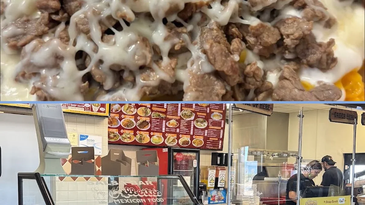 Food counter inside a Mexican restaurant.